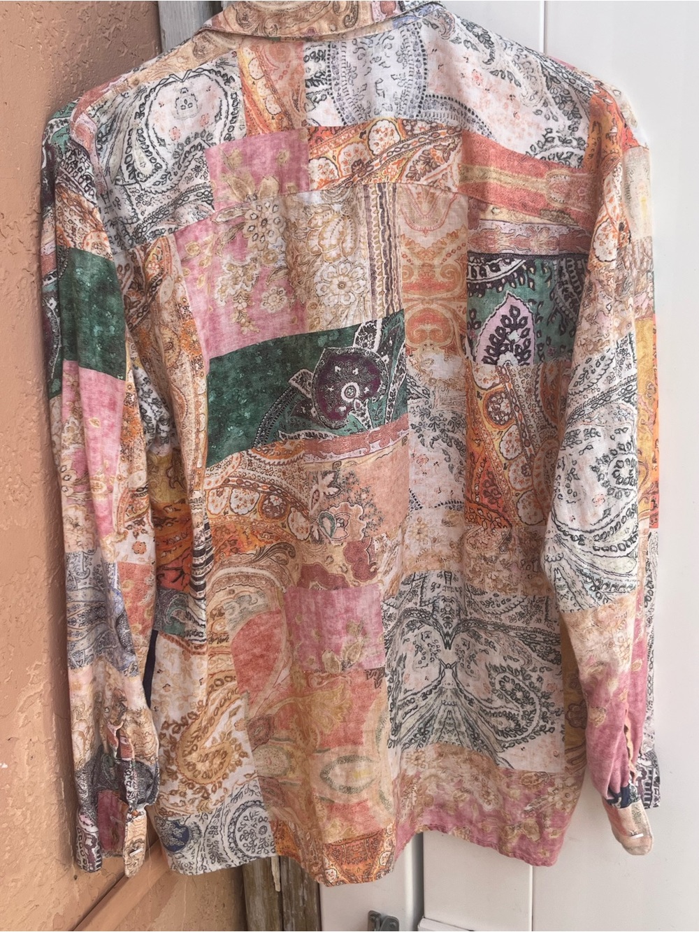 Magaschoni Women’s 90s Era Paisley Patchwork Linen Long Sleeve Shirt Sz S-AS IS - Picture 4 of 6